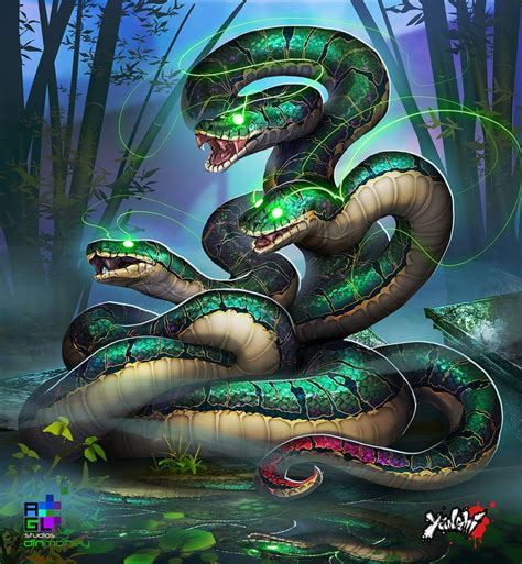 Yanshi Three Headed Serpent Geoff Trebs Snake Art Beast Creature