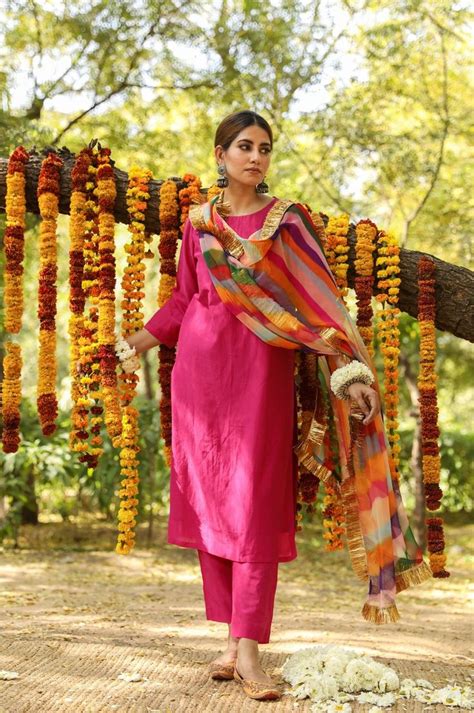 solid pink cotton silk straight cut kurta palazzo pant  leheriya