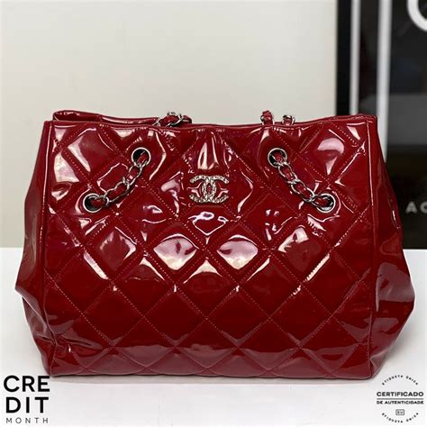 Bolsa Chanel Cells Tote Verniz Vermelha Original JXQ2 Etiqueta