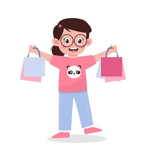 Feliz menina bonitinha carrega muitas sacolas de compras ilustração dos