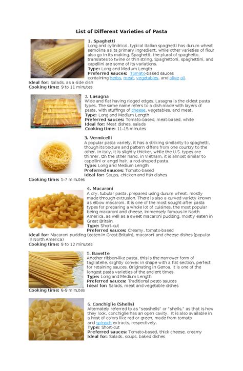 List Of 32 Different Varieties Of Pasta List Of Different Varieties