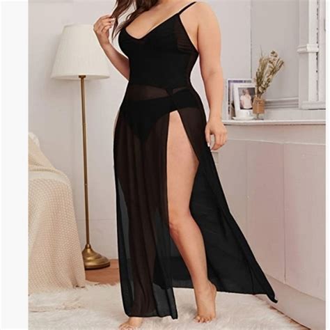 Trendy Boutique Swim Womens Plus Size Split Long Mesh Lingerie Dress Babydoll Chemise Poshmark