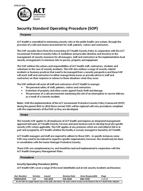 security standard operating procedures  emergency department