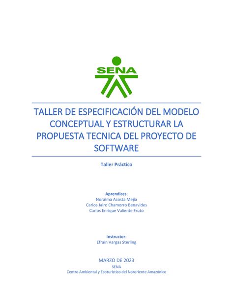 Taller De Especificaci N Del Modelo Conceptual Y Estructurar La