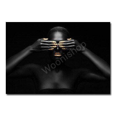 Black Gold Temptation African Nude Female Art Canvas Painting Sexy Model Character Posters Wall