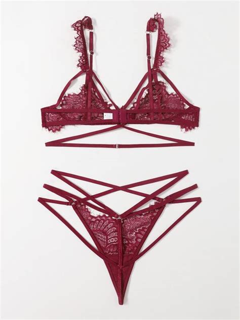 Floral Lace Harness Lingerie Set Shein Usa