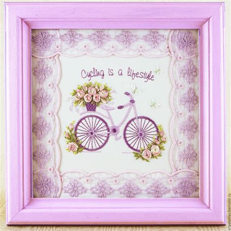 Вышитая картина "Ретро велосипед" розово-сиреневый – купить на Ярмарке ...
