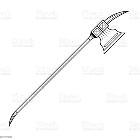 Vetores De Resumo Preto Simples Linha Metal Halberd Arma Doodle Esboço