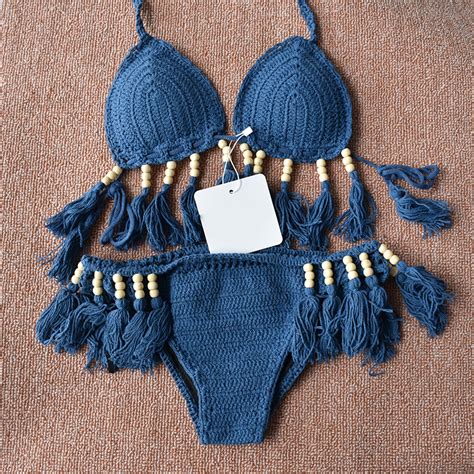 STRÓJ KĄPIELOWY SZYDEŁKOWY BIKINI BIAŁY BOHO S oficjalne archiwum Allegro