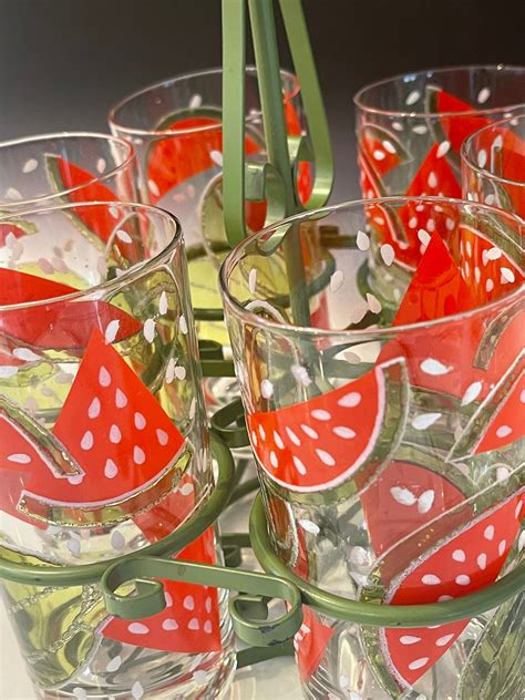 Culver Watermelon Highballs With Original Green Caddy - Etsy