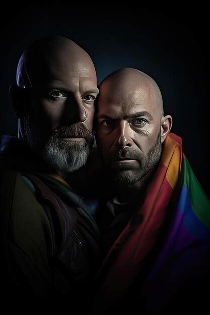 Premium AI Image Portrait Photograph Of Two Happy Gays With Lgbt Flags On Gay Parade