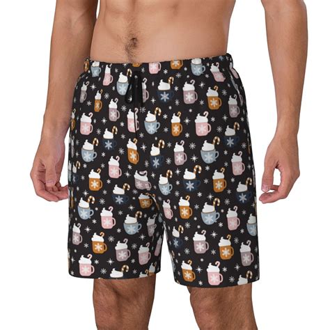 Cauagu Snowflake Cream Hot Cocoa Print Mens Swim Trunks Quick Dry Board Shorts Swim Shorts With