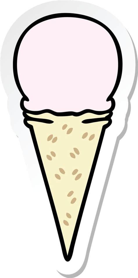 Sticker Of A Quirky Hand Drawn Cartoon Strawberry Ice Cream Cone