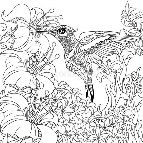 Arte Zentángulo Para Colibrí Con Color Dorado Aislado En El Vector De