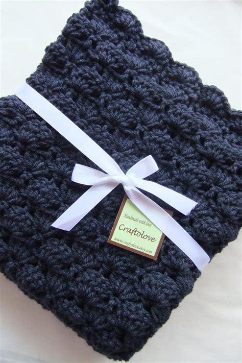 Baby Boy Blanket Crochet Baby Blanket Baby Blanket Crib Size Navy Blue ...