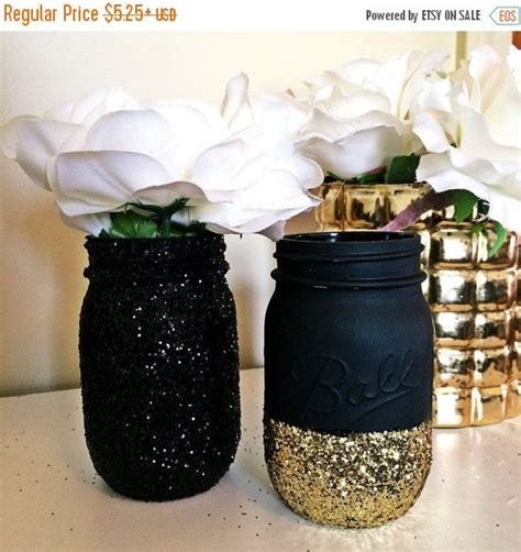 Black And Gold Mason Jar Gold Dipped Jars Gold Mason Jars Etsy Gold Mason Jars Mason Jars