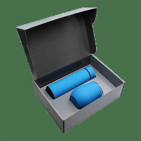 Набор Hot Box CS grey кофер термос с датчиком температуры голубой купить с логотипом на