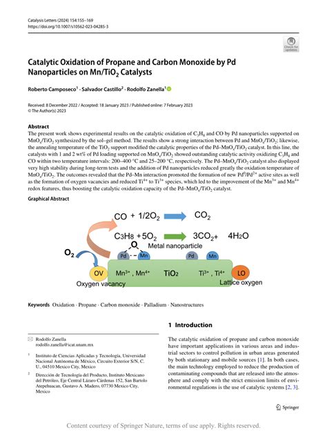 PDF Catalytic Oxidation Of Propane And Carbon Monoxide By Pd