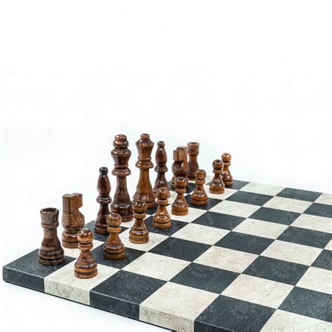 Chess Set With Leather Board 145 Inch 37 Cm Wooden Figures Chess Set