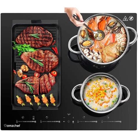 AMZCHEF Plaque Induction 7400W Deux Zones Flexibles Plaque De Cuisson