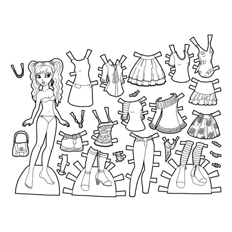 Раскраска Красивая бумажная кукла с одеждой распечатать или скачать