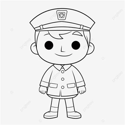 Kid In A Police Uniform Coloring Page Outline Sketch Drawing Vector