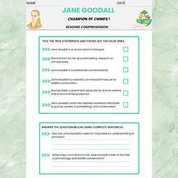 Jane Goodall Biography Reading Comprehension Primatologist And