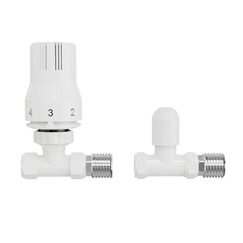 Nrg White Straight Trv Thermostatic Radiator Valve And Lockshield Valve 15mm X 12 Diy At Bandq