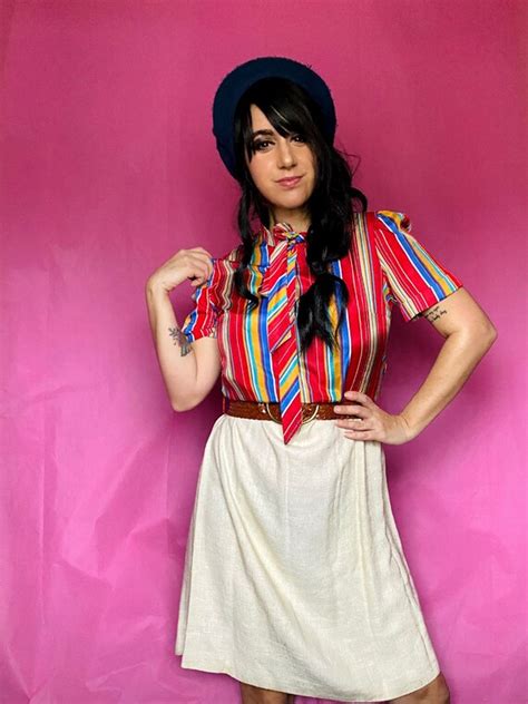 80s Pussy Bow Secretary Mini Dress Red With Rainbow Gem