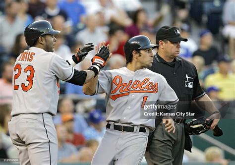 Baltimore Orioles Fernando Tatis And Brian Roberts Congratulate Each