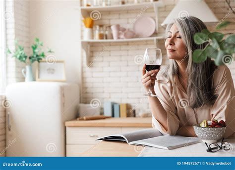 Amazing Pretty Woman Drinking Wine Stock Image Image Of Smelling Mature 194572671