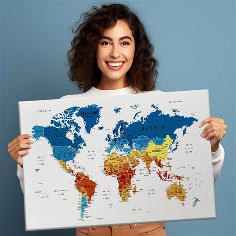 Colorful World Map Push Pin World Map Pastel Colours Map Canvas Wall