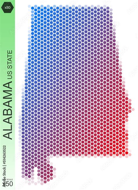 dotted map   state  alabama   usa  hexagons