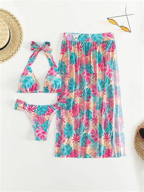 SHEIN Swim Vcay Conjunto De Bikini Con Estampado Tropical Sujetador De