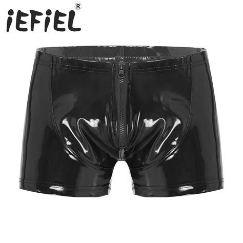 Mens Boxer Briefs Wet Look Patent Leder Hot Pants Unterw Sche Unterhose Shorts Nachtclub Party