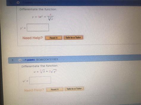 Solved Differentiate The Function Y 9 E X 4 3