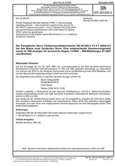DIN EN 301452-2:2002 DE - Private diensteintegrierende Netze (PISN ...