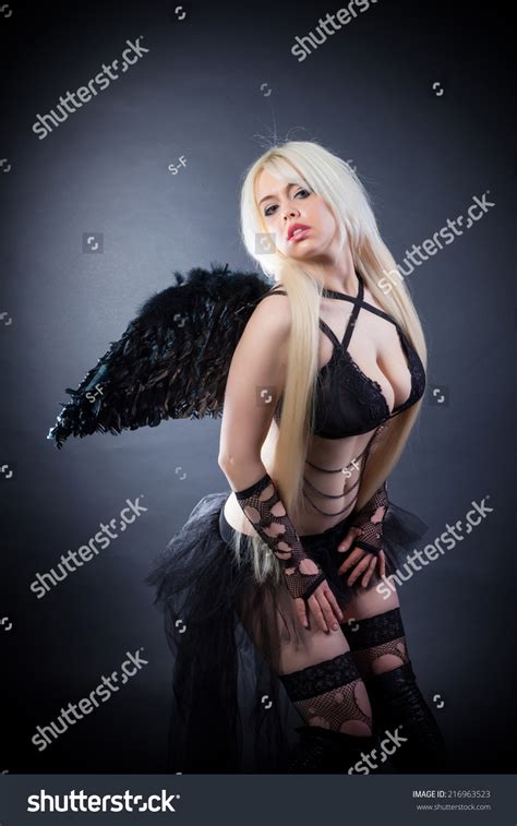 Woman Lingerie Black Angel Wings Against Stock Photo Shutterstock