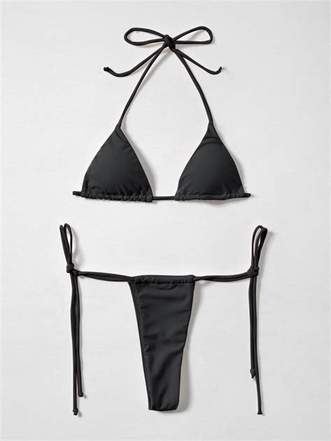 Emmiol Free Shipping 2025 Micro Halter Triangle Bikini Set Black S In Bikini Sets Online Store