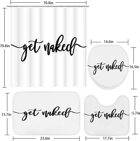 ArtSocket Juego De 4 Cortinas De Ducha Get Naked Con Fondo Blanco Negro Con Alfombras