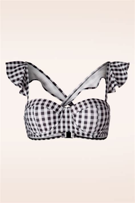 Belsira S Gigi Gingham Bikini Top In Black And White Acheter Chez Topvintage
