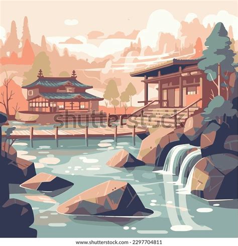 Japanese Hot Spring Onsen Vector Illustration Stock Vector Royalty Free Shutterstock