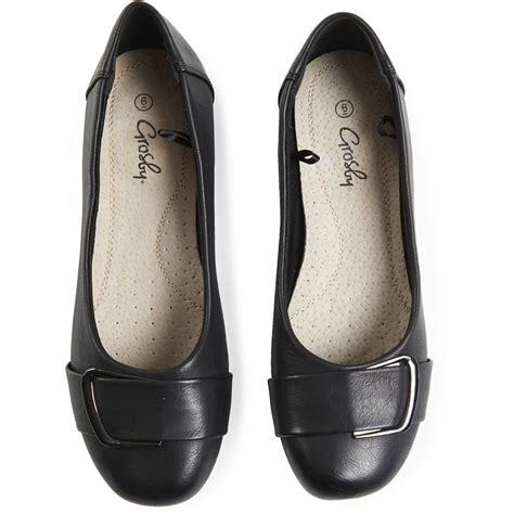 Grosby Womens Buckle Ballet Flats Black Big W