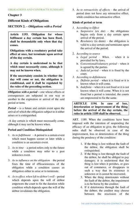 Oblicon Chapter Section To Obligations And Contracts Summary