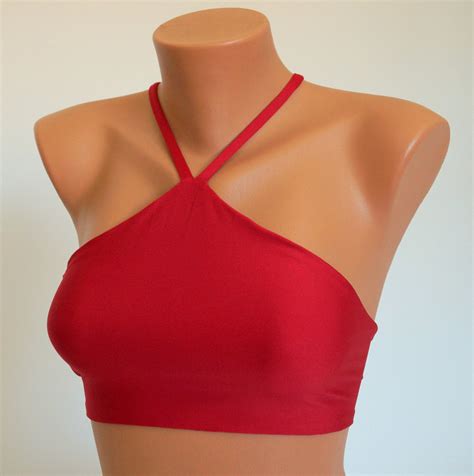 Red Bikini Top Red Triangle High Neck Halter Bikini Etsy