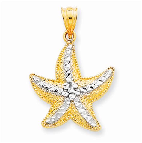 14k Gold Rhodium Starfish Pendant