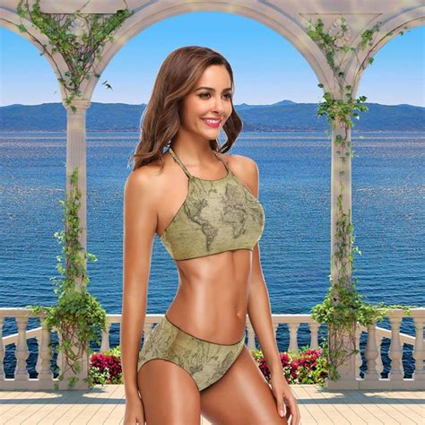 Dreamtimes Pcs Swimsuit Vintage Map Of The World Womens Top Halter Beach Bathing Bikini Set