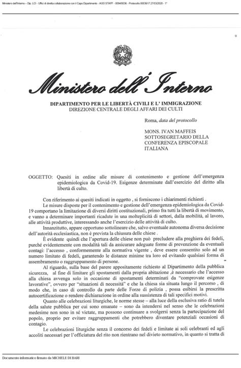Indicazioni Del Ministero Dellinterno Comunità Pastorale Maria