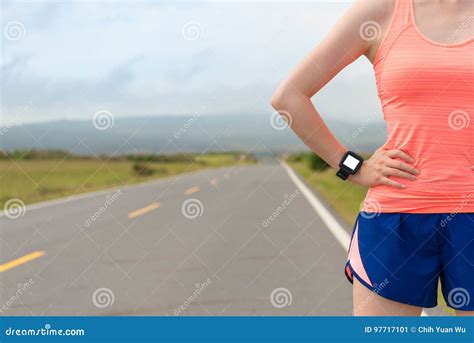 Athlete Wearing Sport Heart Rate Smartwatch Stock Image - Image of ...