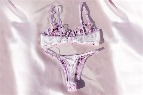 Floral Purple Lace Lingerie Set Embroidered Lingerie Set Mesh Bra Cute Underwear Set Etsy